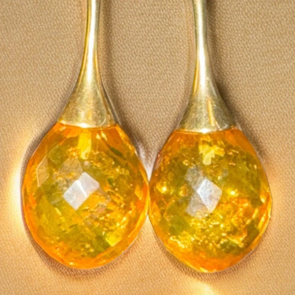 Genuine Faceted Honey Amber Gold/Sterling Dangle Earrings - Picture 12 of 13
